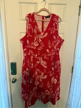 Lane Bryant Red Sleeveless Midi Dress with White Floral Print